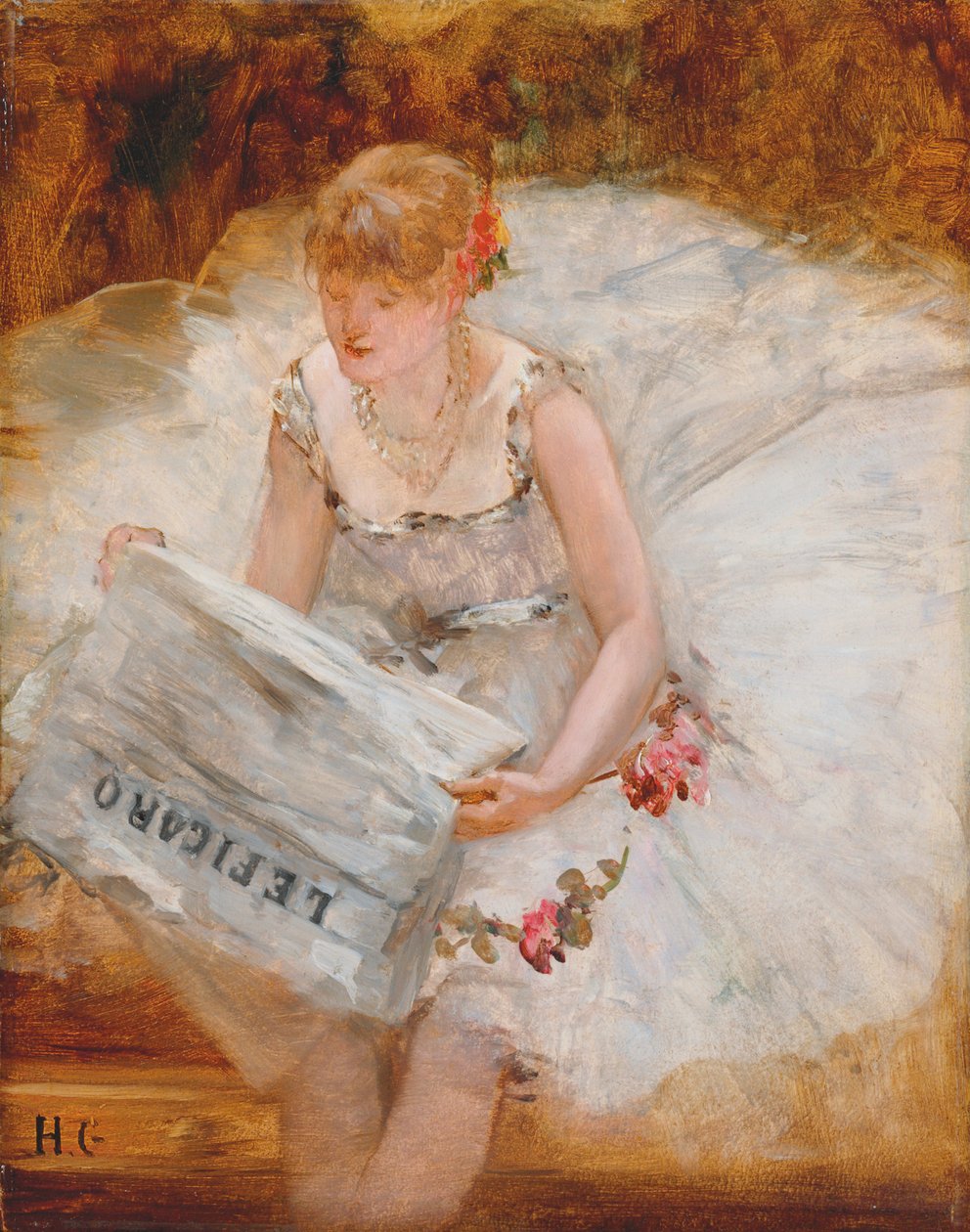 Danser som leser Le Figaro, ca. 1885 av Henri Gervex