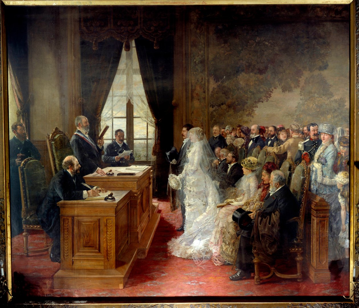 Det borgerlige ekteskapet til Mathurin Moreau fant sted i Paris rådhus i 1881. Maleri av Henri Gervex (1852-1929) av Henri Gervex