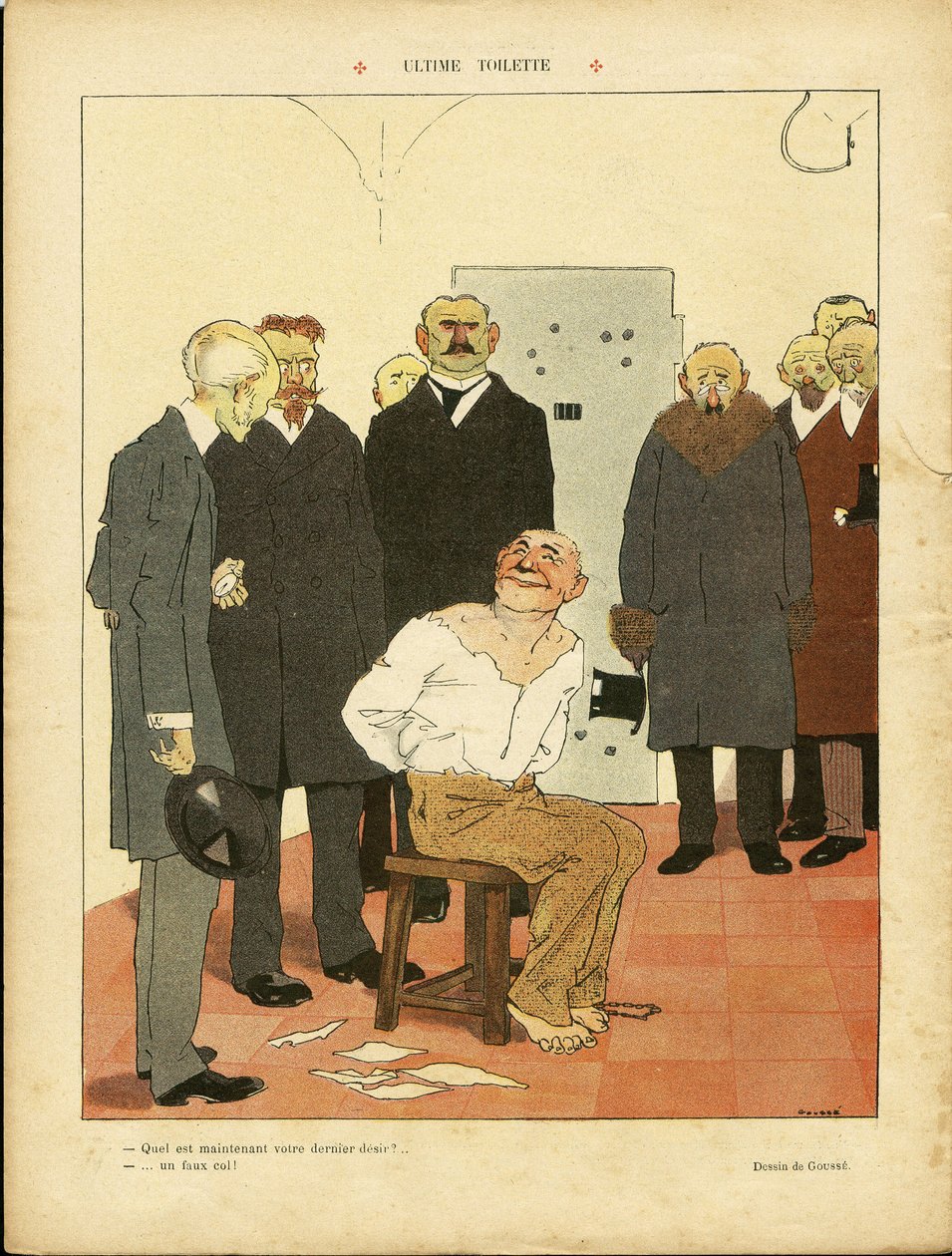 Illustrasjon av Henri Gousse (1872-1914) i Le Rire, 27/03/09 - Ultimate toalett - Dødsstraff Henrettelse Echafaud av Henri Gousse