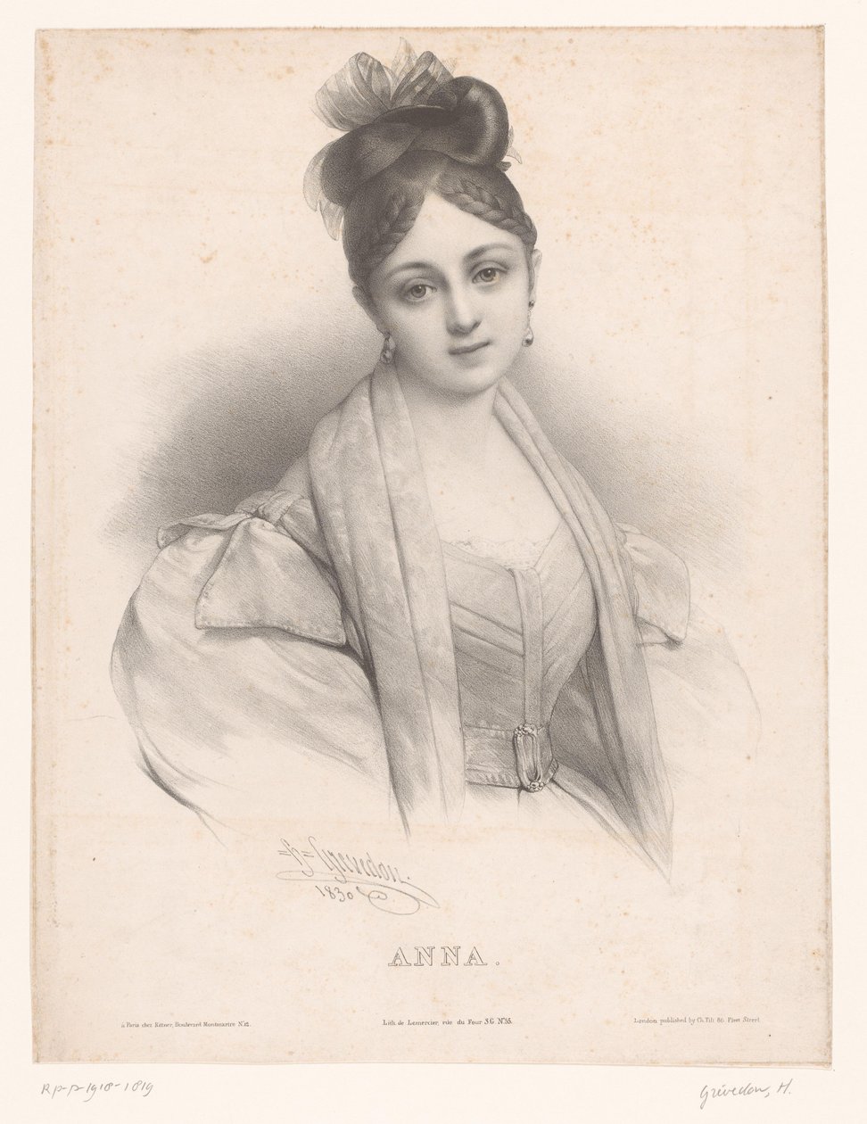 En van Anna Anna (tittel på objekt) Dames met namen ifølge het alfabet (serietittel) Damealfabet, eller samling av tjuefem fantasyportretter (serietittel) av Henri Grevedon
