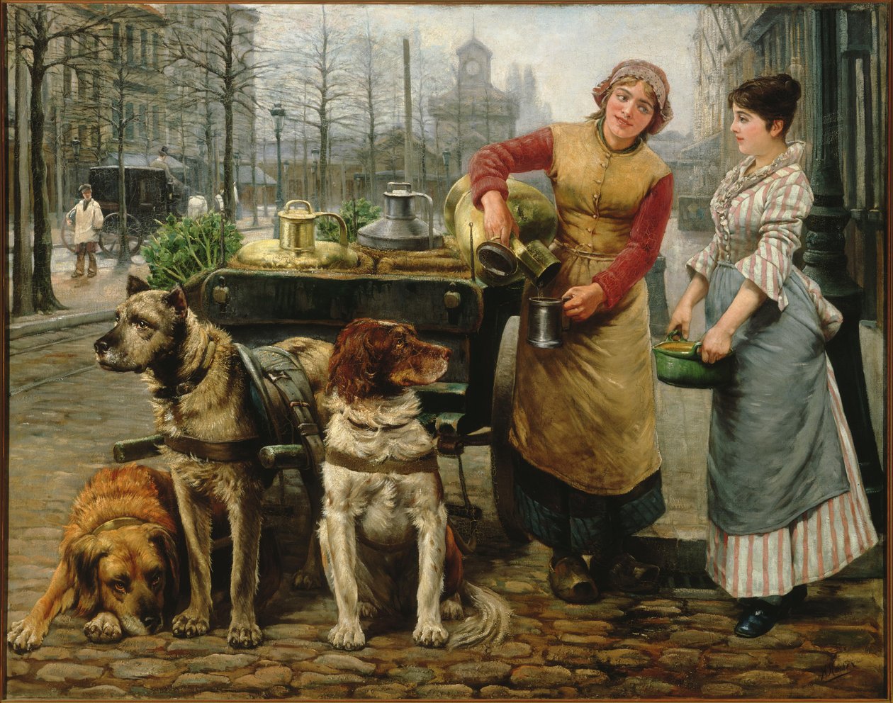 Melkejenta med hundevogn på De Keyserlei i Antwerpen, ca. 1890. av Henri Houben
