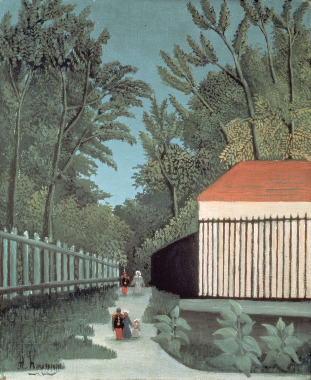 Landskap i Montsouris Park med fem figurer av Henri J.F. Rousseau