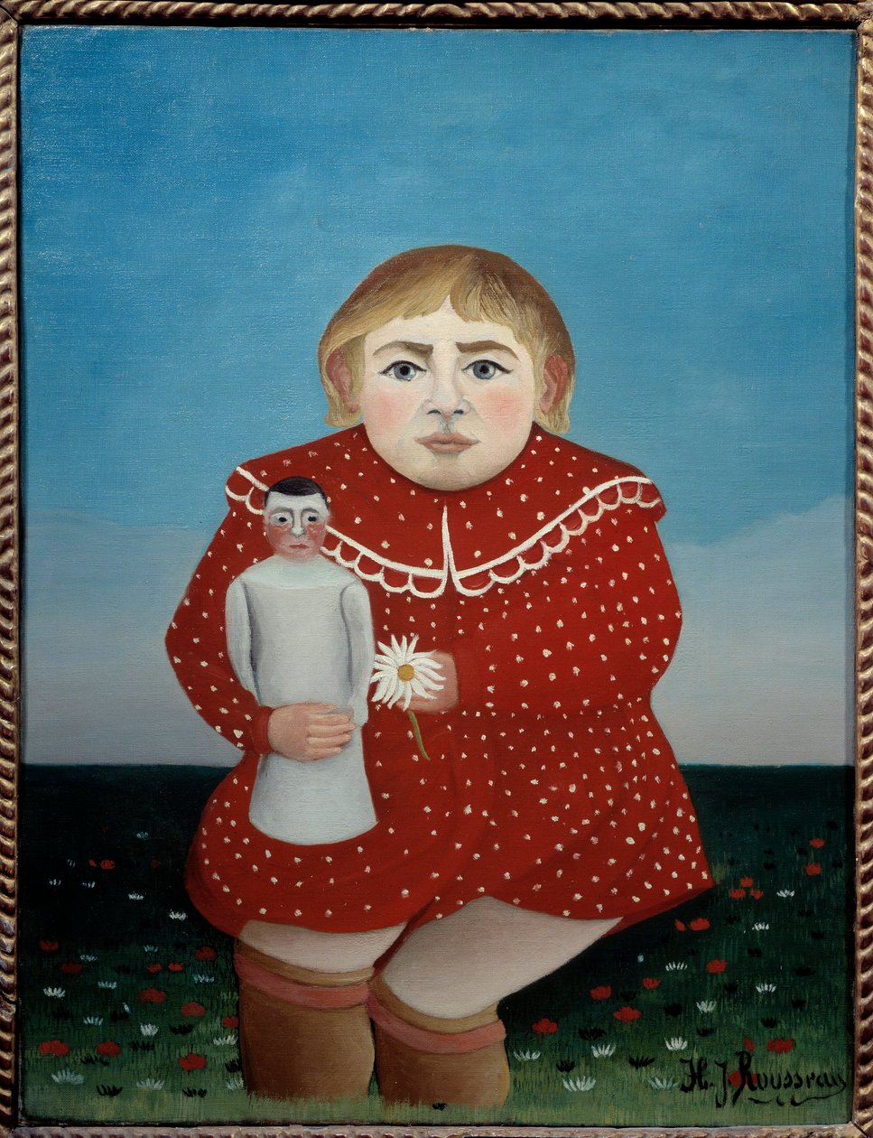 Barnet med dukken Maleri av Henri Rousseau dit le Douanier (1844-1910) 1904 Søn. 0,67x0,52 m Paris, Orangerie museum - Barn med dukke. Maleri av Henri Rousseau kalt Le Douainier Rousseau (1844-1910) av Henri J.F. Rousseau