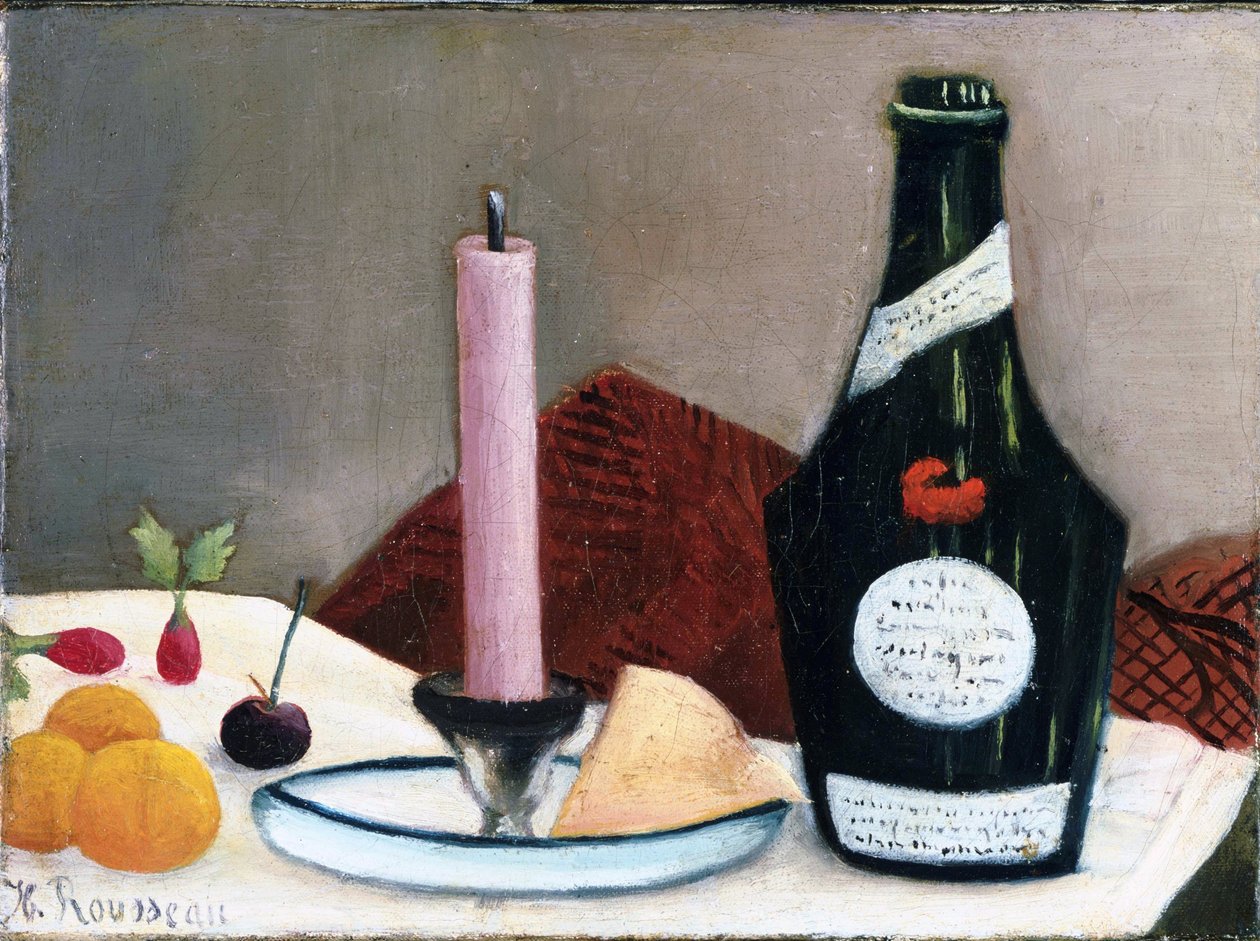 "Still life - the pink candle" Maleri av Henri Rousseau dit le Douanier (1844-1910) 1909 The Phillips Collection, Washington, D.C. av Henri J.F. Rousseau