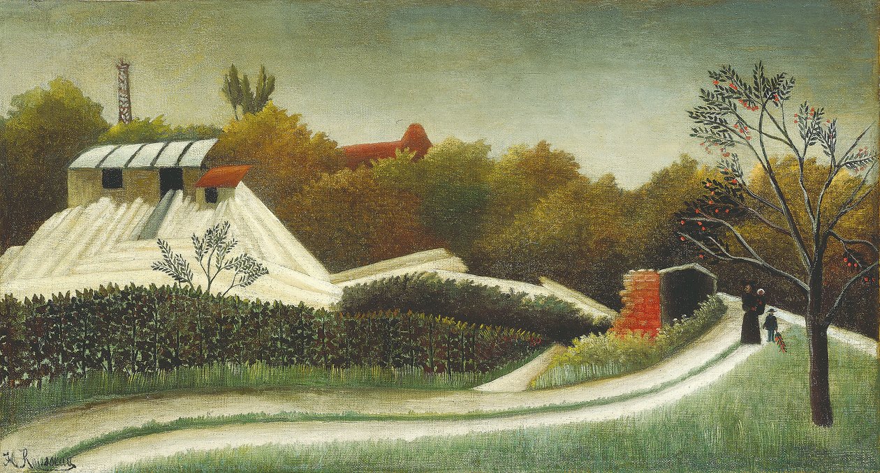 Sagbruk, utkanten av Paris, ca. 1893-95 (olje på lerret) av Henri J.F. (1844 1910) Rousseau