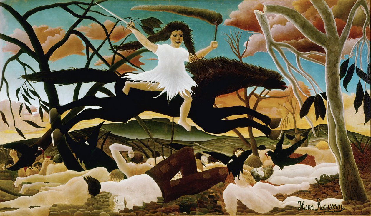 The War or the Riding of Discord Maleri av Henri Rousseau dit le Douanier Rousseau (1844-1910). 1894. Søn 114x195 Paris, Musee d