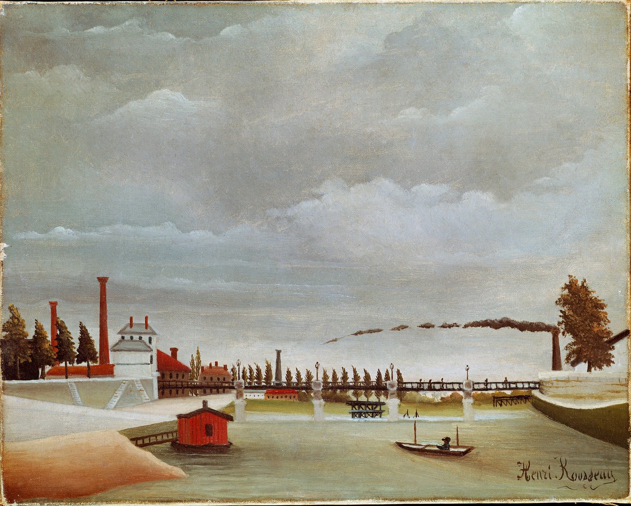 Bredden av Seinen. Landskapet til Seinen (eller Seinebredden). Maleri av Henri Rousseau dit Le Douanier Rousseau (1844-1910) av Henri J.F. Rousseau