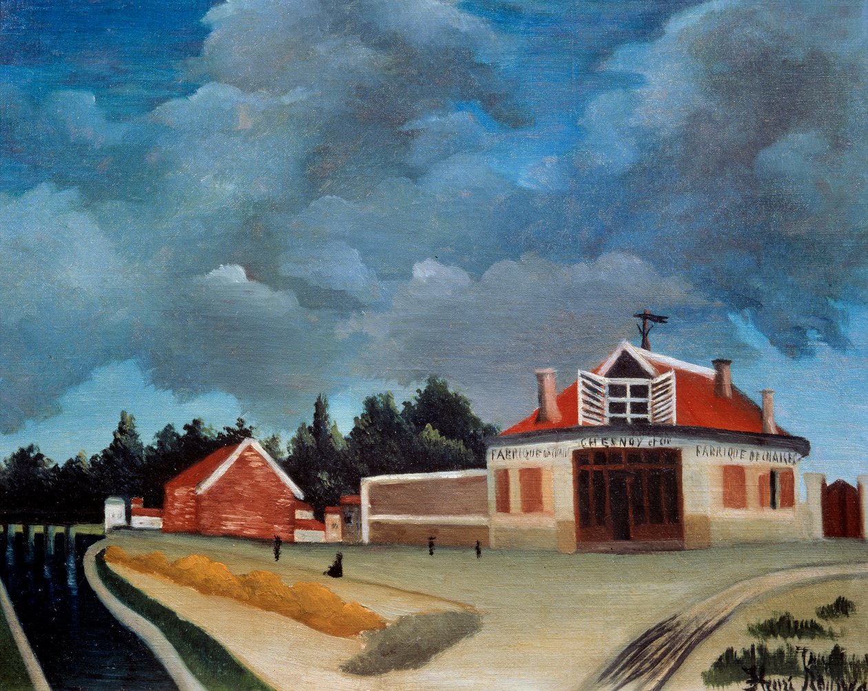 Stolfabrikken Maleri av Henri Rousseau dit le Douanier Rousseau (1844-1910) 20. århundre Søn. 0,46x0,38 m Paris, Musee de l'Orangerie av Henri J.F. Rousseau
