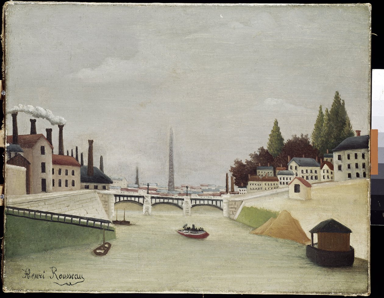 Utsikt over Grenelle-broen og Trocadero i Paris (olje på lerret av Henri J.F. Rousseau