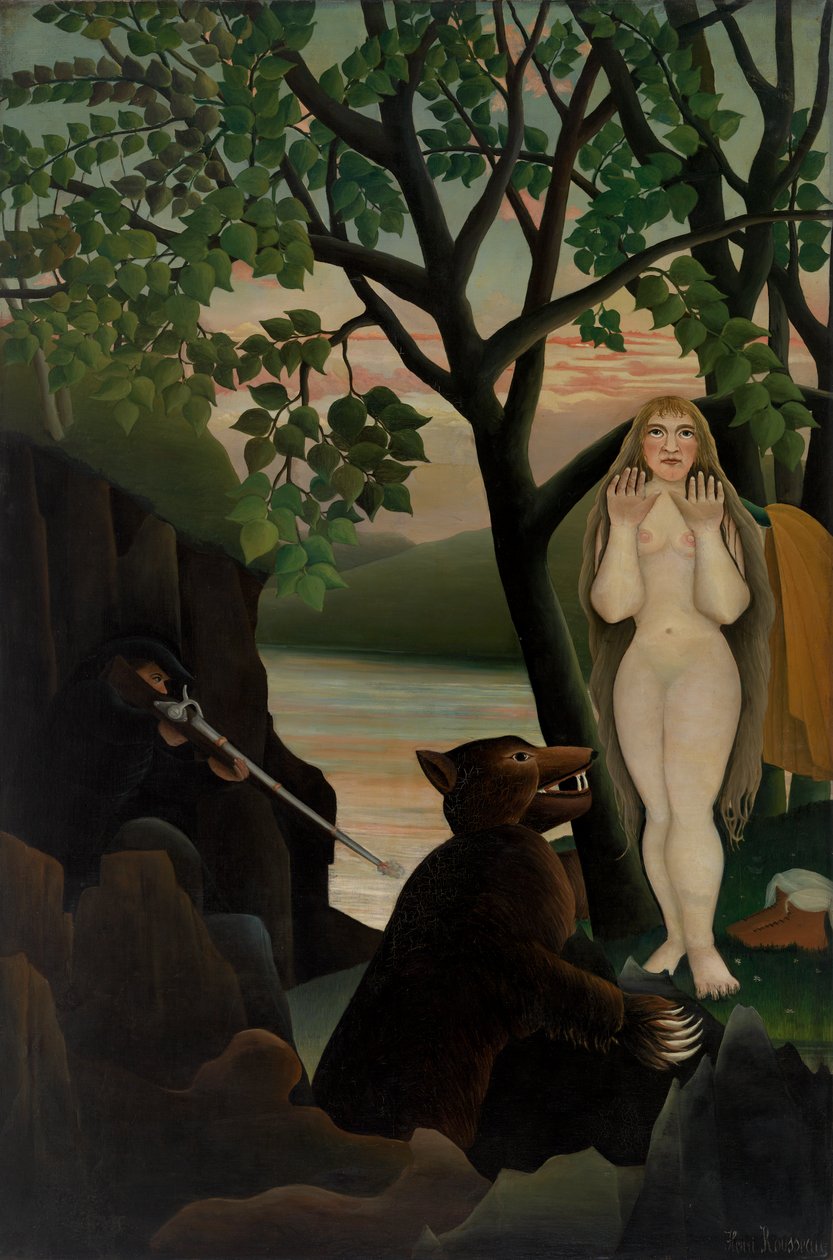 Naken og bjørn, 1901 av Henri J.F. 1844 1910 Rousseau