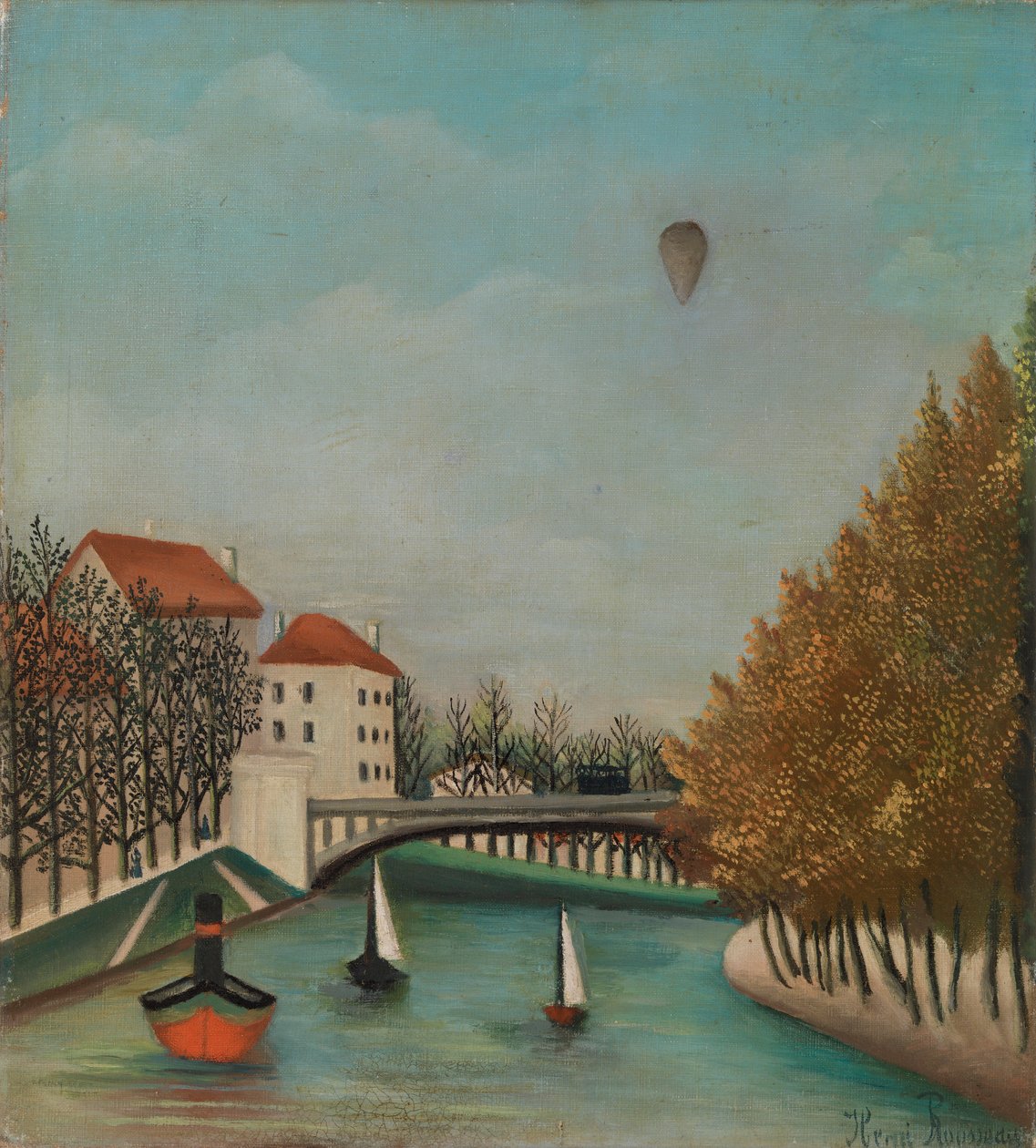 Elvescene med ballong av Henri J.F. 1844 1910 Rousseau