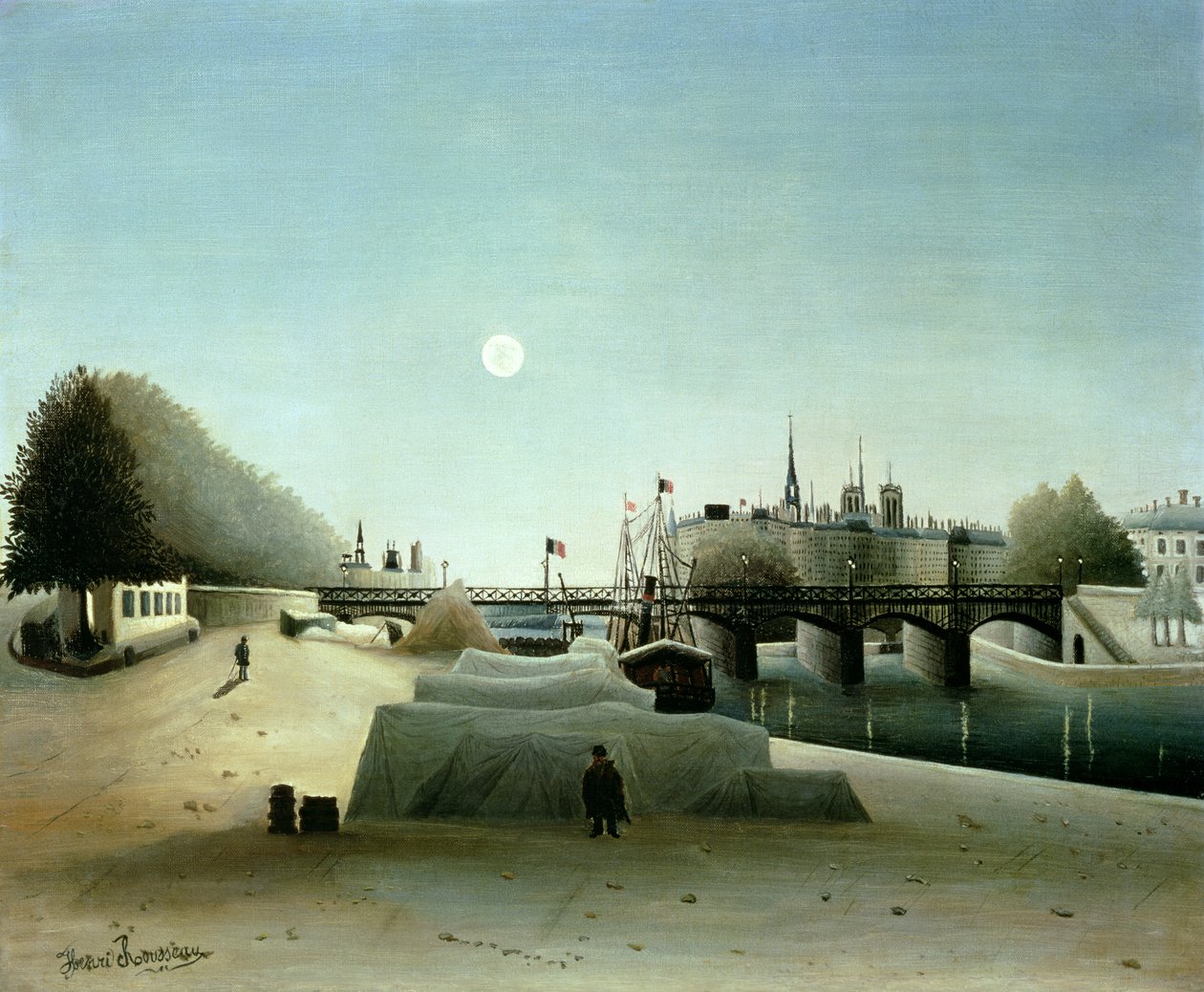 En utsikt over Ile Saint-Louis fra Port Saint-Nicolas, kveld, ca. 1888 av Henri J.F. Rousseau