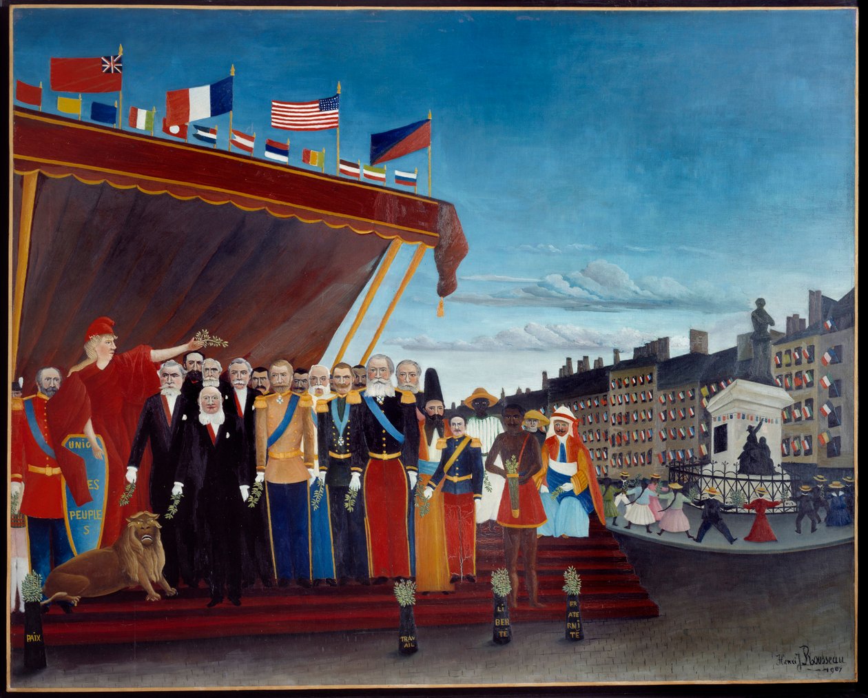 Representant for fremmede makter som hilser republikken som et tegn på fred Maleri av Henri Rousseau dit le Douanier Rousseau av Henri J.F. Rousseau