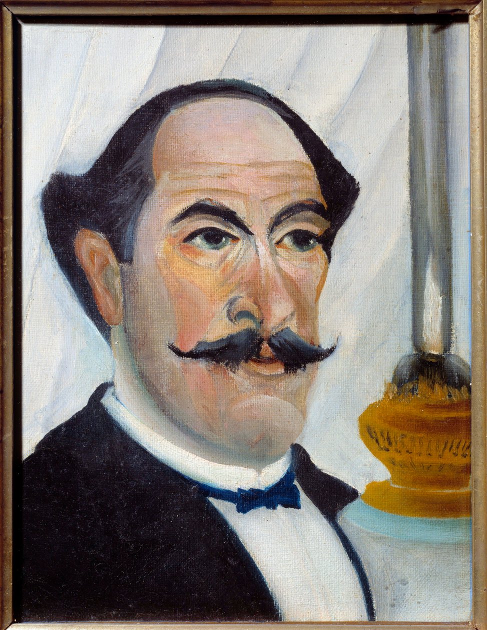 Selvportrett med lampemaleri av Henri Rousseau dit Le Douanier Rousseau av Henri J.F. Rousseau