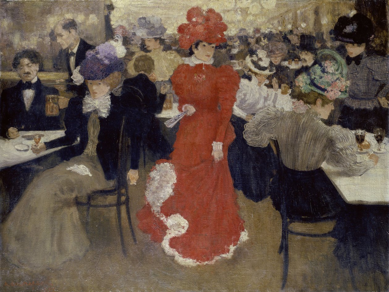 I Café dHarcourt i Paris av Henri Jacques Edouard Evenepoel
