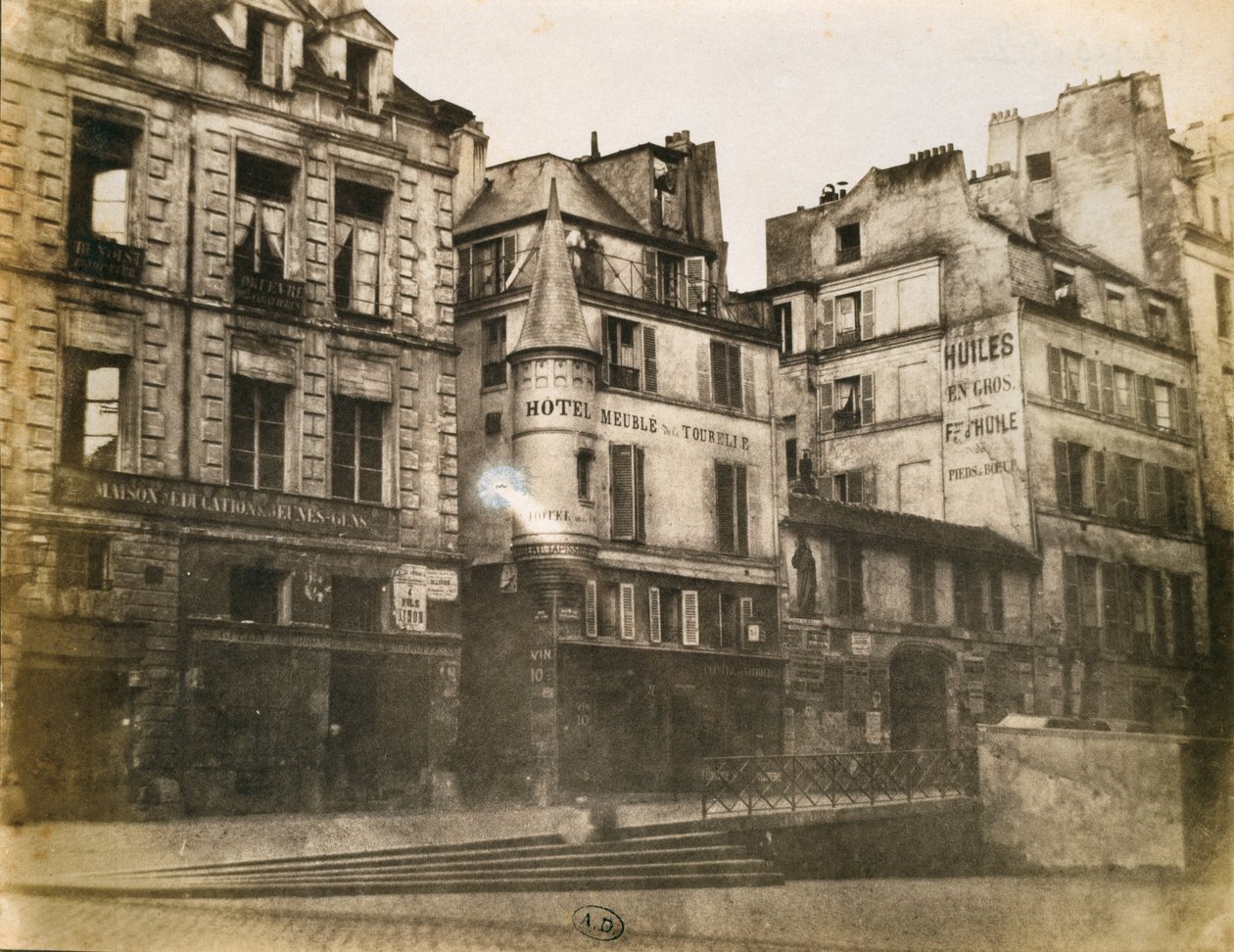 Utsikt over Parisian Street med utsikt mot Hotel de Ville, ca. 1851 (kalotypebilde) av Henri Jean Louis Le Secq