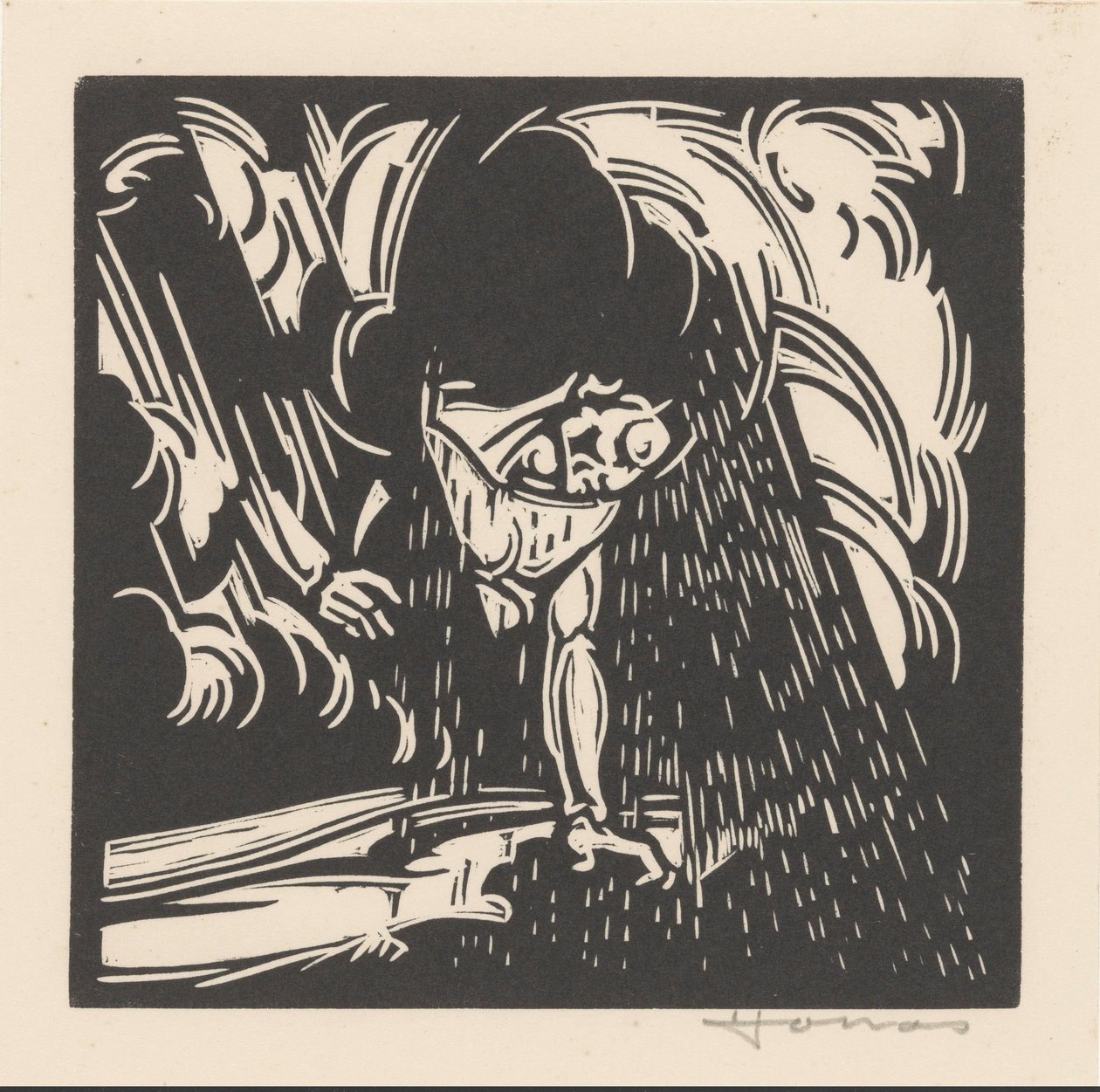 Personifisering av regnet over et landskap av Henri Jonas (signed by artist)
