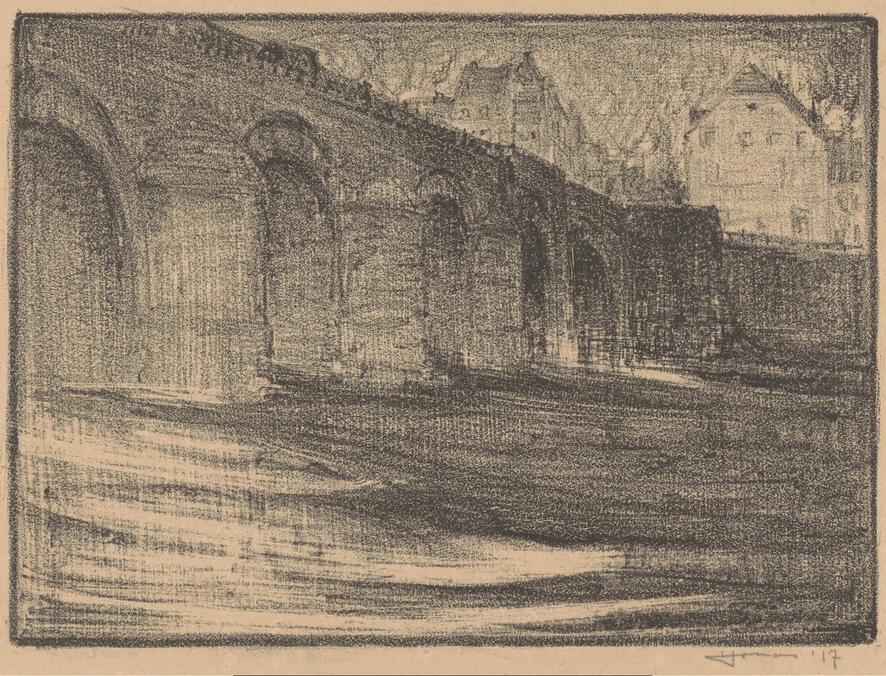 St Servaas-broen over Maas i Maastricht av Henri Jonas (signed by artist)