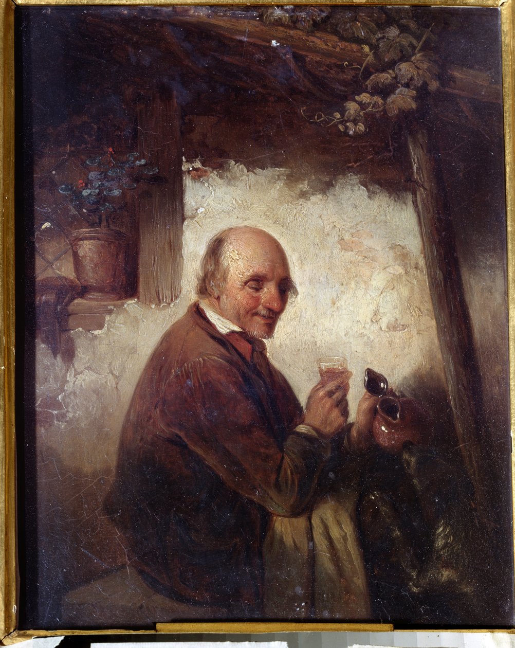 ""The Man with a Wine Glass" (Man with a Wine Glass) Maleri av Henri Joseph Gommarus Carpentero (1820-1874) 1800-tallets Ivan Kramskoy Museum of Fine Arts (eller Kramskoi) i Voronezh (Voronezh), Russland. av Henri Joseph Gommarus Carpentero