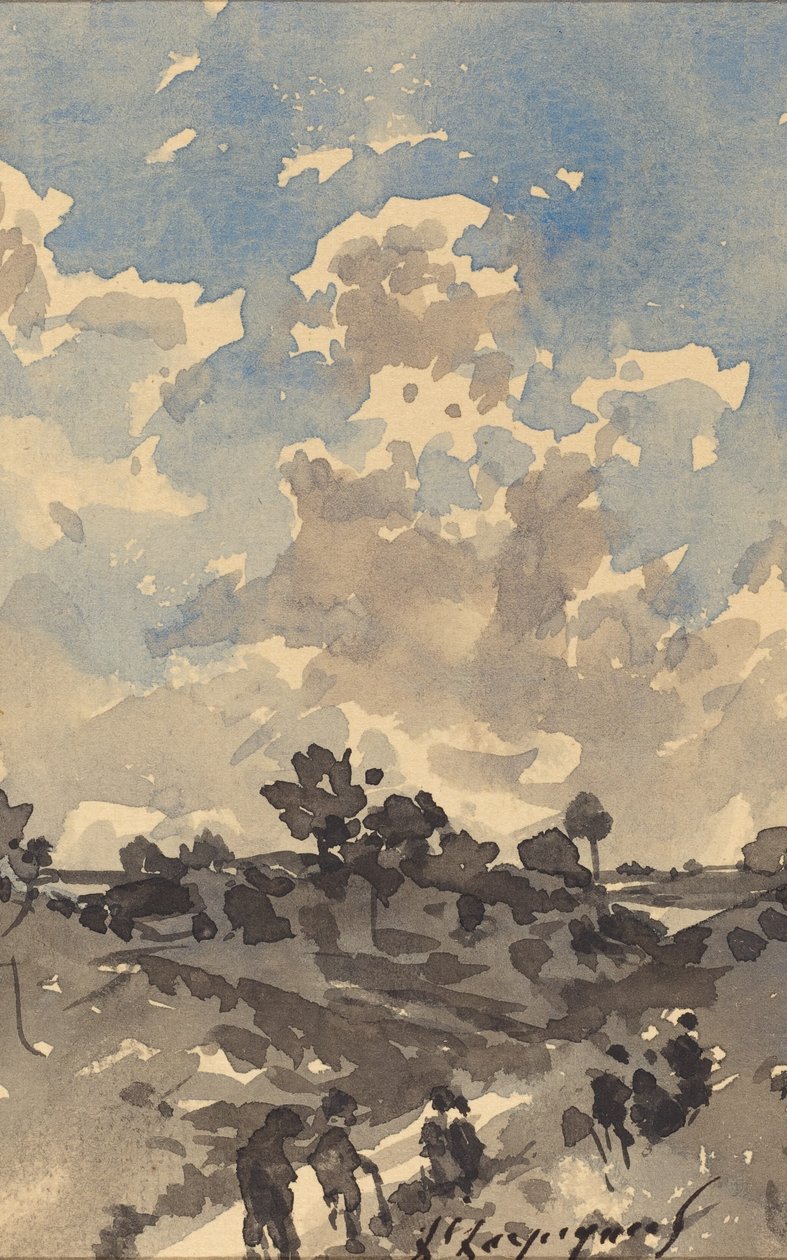Et landskap med figurer som går langs en sti av Henri Joseph Harpignies