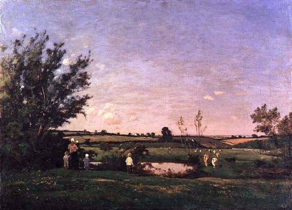 Omgivelsene til St. Pierre, Yonne (olje på lerret) av Henri Joseph Harpignies