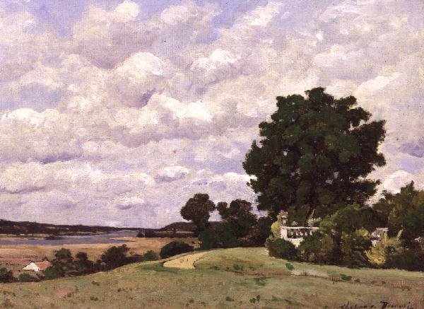 Landskap med elv fra hagen ved Chateau de Beauvoir av Henri Joseph Harpignies