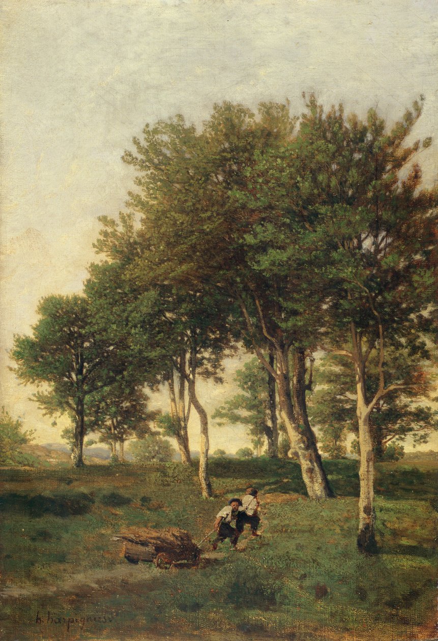 Landskap med to gutter som bærer ved, 1894 av Henri Joseph Harpignies