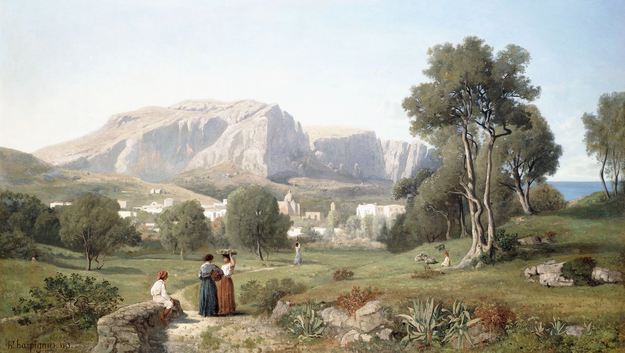 Nyt utsikten over øya Capri i Napolibukten, 1853 av Henri Joseph Harpignies