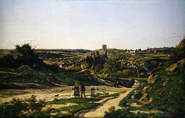 Slottet og landsbyen Herisson av Henri Joseph Harpignies
