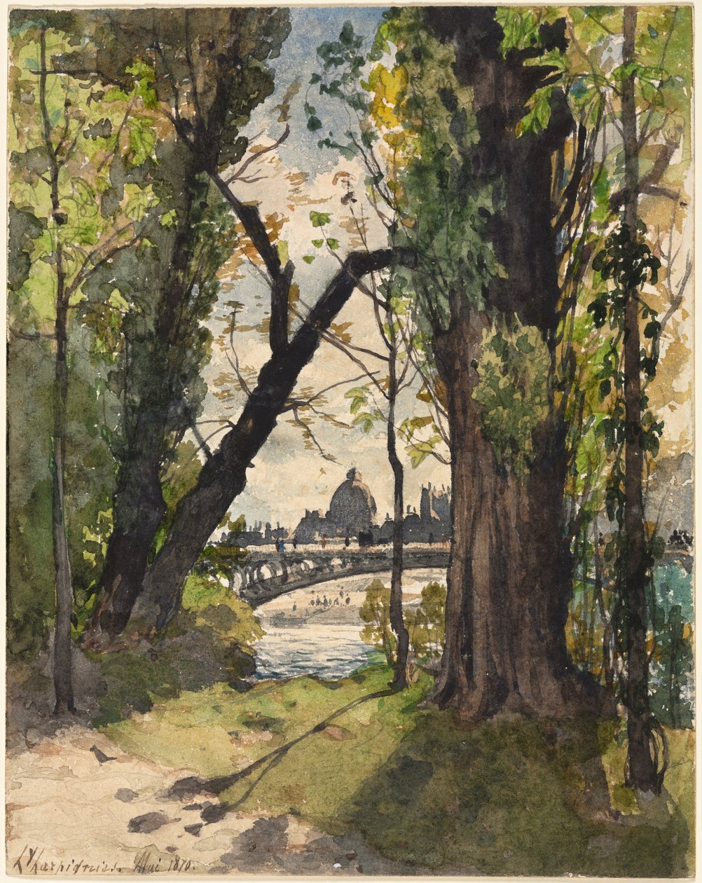 Utsikt over Institut de France fra foten av Pont Royal av Henri Joseph Harpignies
