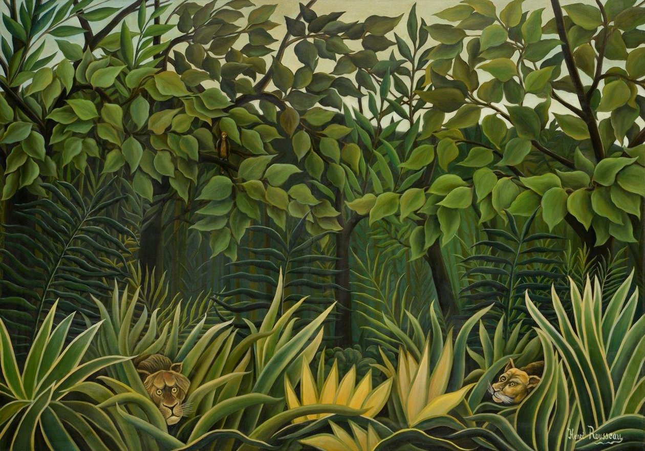To løver på utkikk i jungelen, 1909-1910. av Henri Julien Félix Rousseau