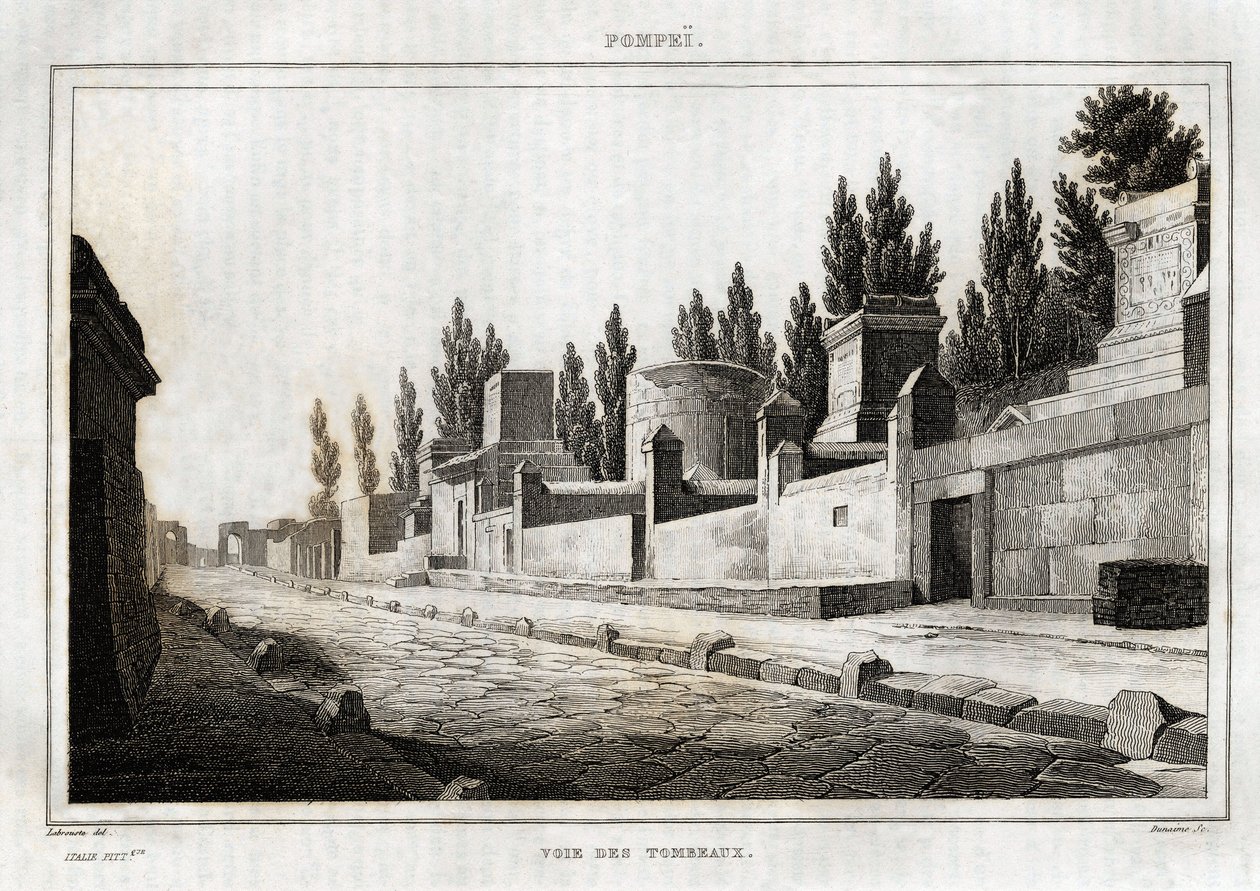 Veien til gravene, i Pompei, gravering av Labrouste, i "Picturesque Italy"", Amable Coste-redaktør, Paris av Henri Labrouste
