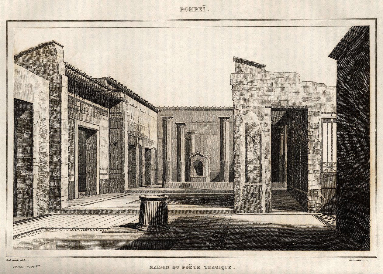 Huset til den tragiske poeten, i Pompei, gravering av Labrouste av Henri Labrouste