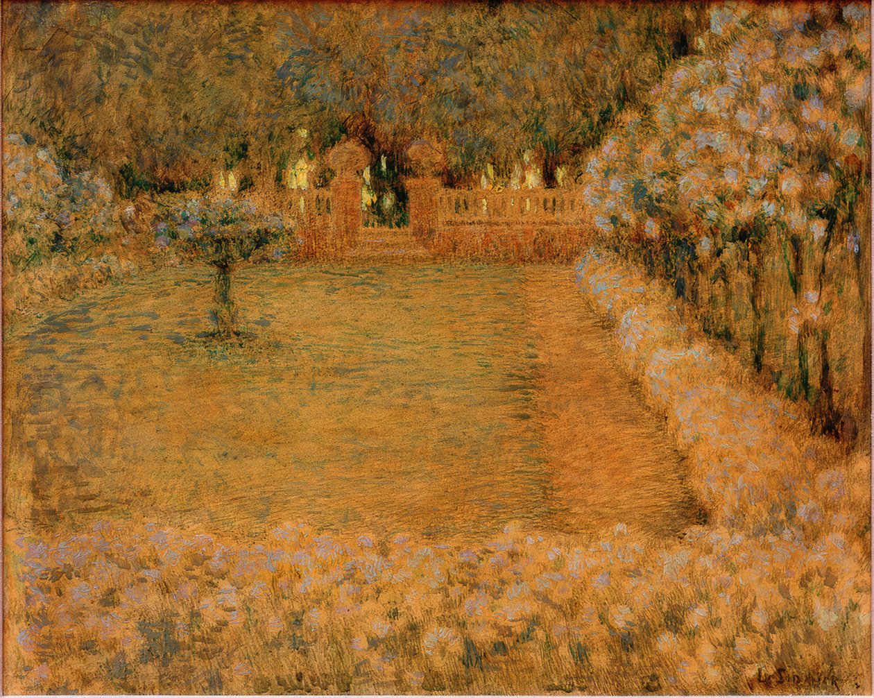 Den hvite hagen i skumringen av Gerberoy av Henri Le Sidaner