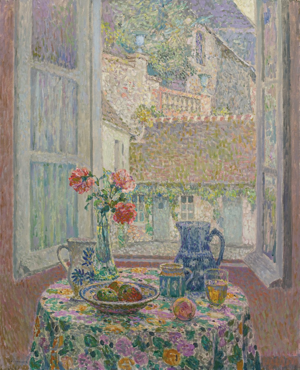Bord med utsikt over gårdsplassen, 1926 av Henri Le Sidaner