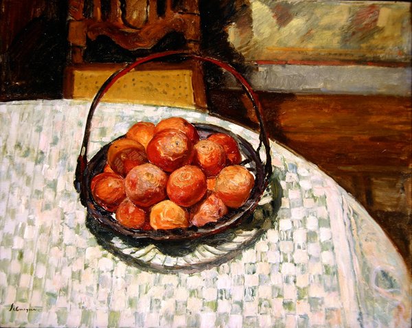 Kurv med frukt (olje på lerret) av Henri Lebasque
