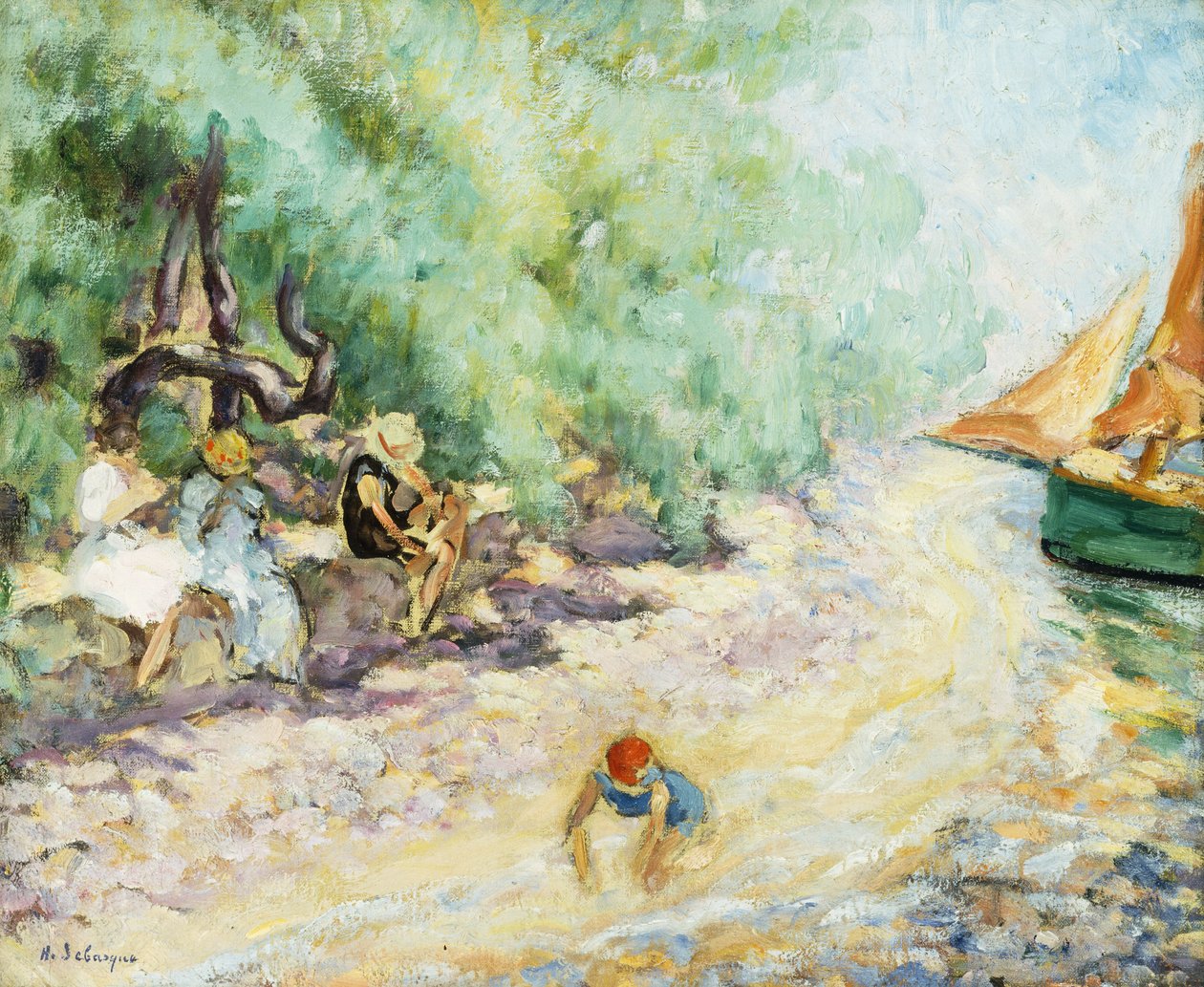 Badende ved siden av en elv; Badegjestene ved kanten av elven, av Henri Lebasque
