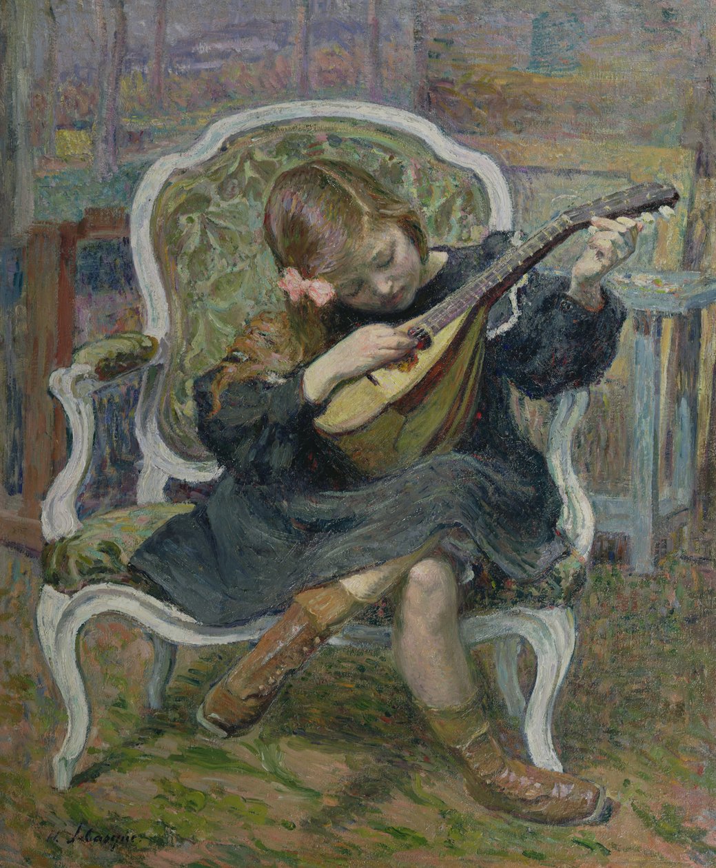 Jente som spiller mandolin av Henri Lebasque
