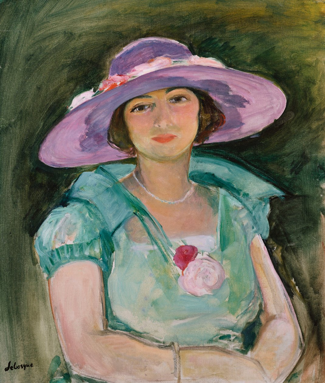 Portrett av Marthe Lebasque i lilla hatt, 1925-26 av Henri Lebasque