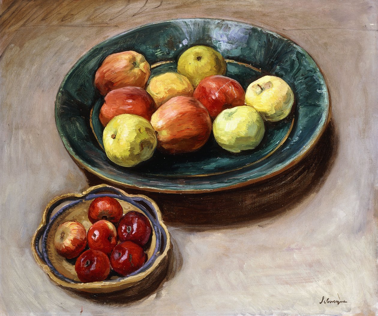 Stilleben med epler; Natur Morte aux Pommes, ca. 1926 av Henri Lebasque