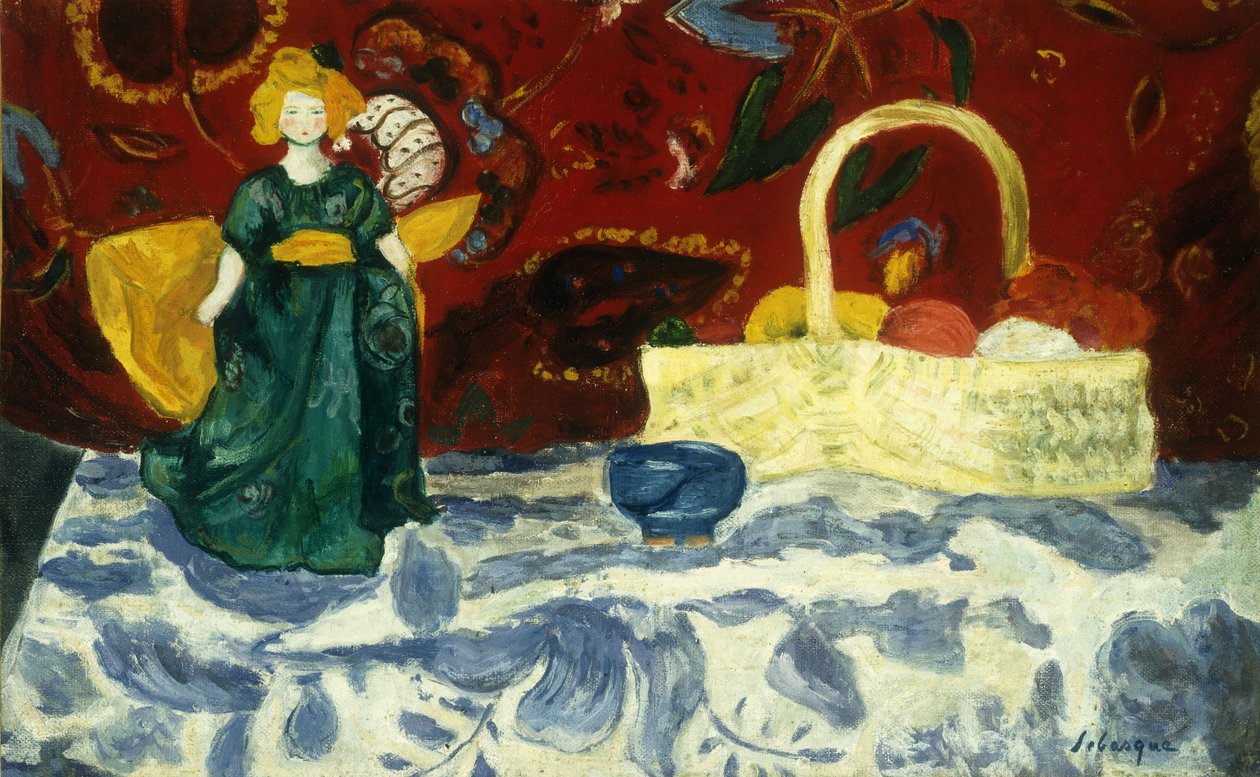 Stilleben med en dukke og frukt; Stilleben med dukke og frukt, av Henri Lebasque