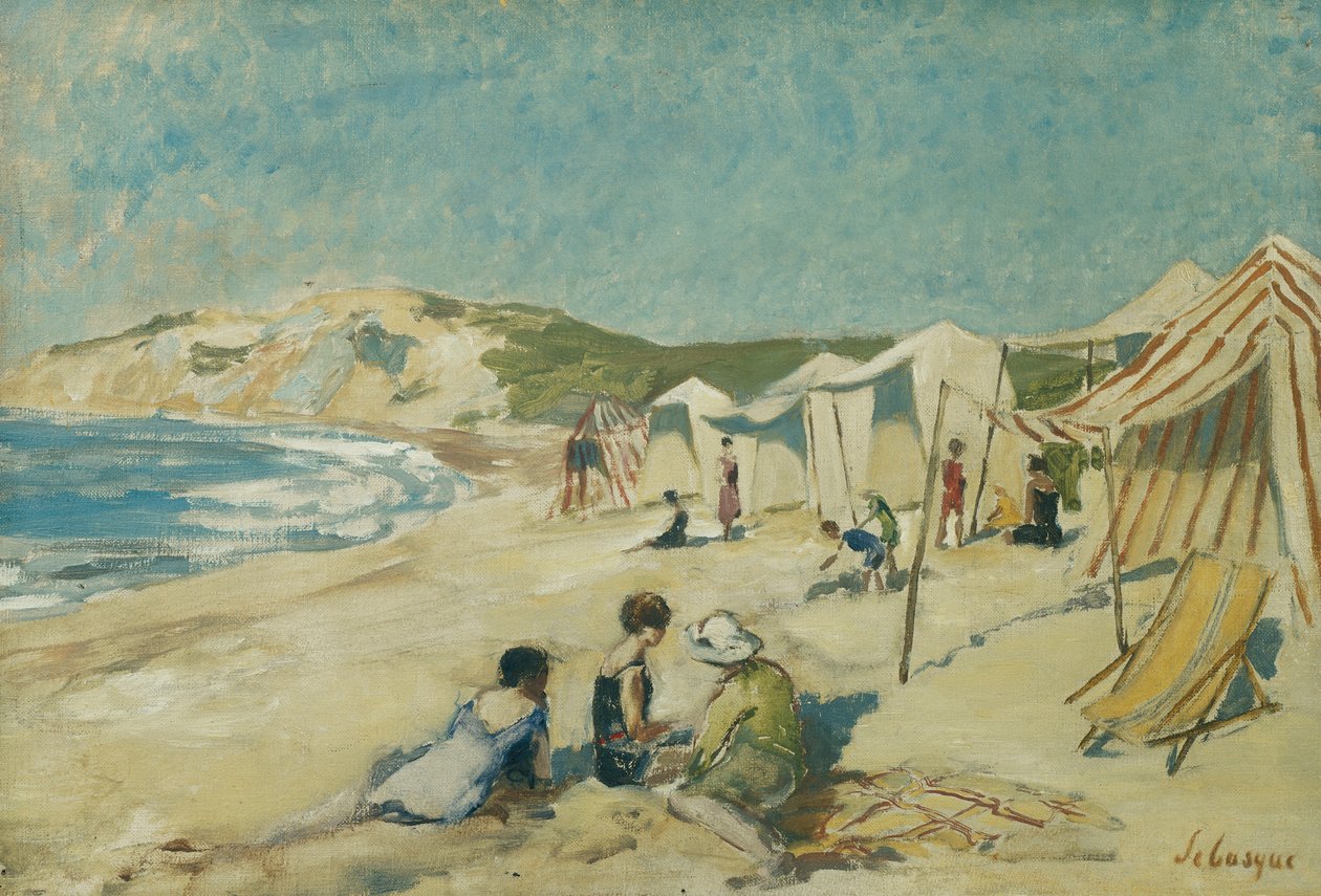 Stranden ved Pointe St. Gildas; Stranden ved Pointe St Gildas, ca. 1920 av Henri Lebasque