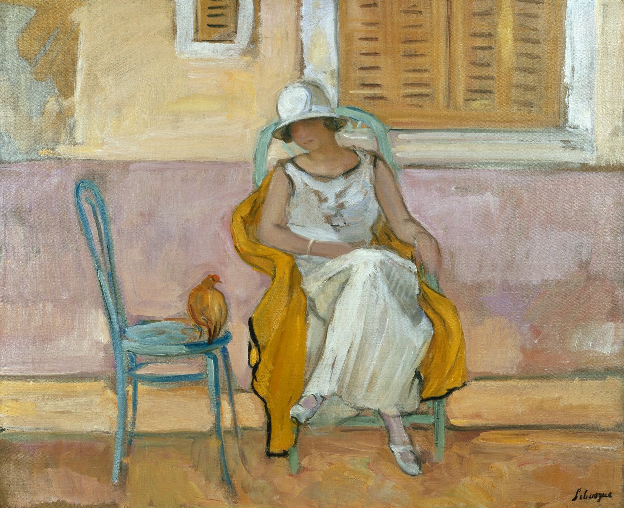 Kvinne i en hvit kjole; La Femme en Robe Blanche, ca. 1923 av Henri Lebasque