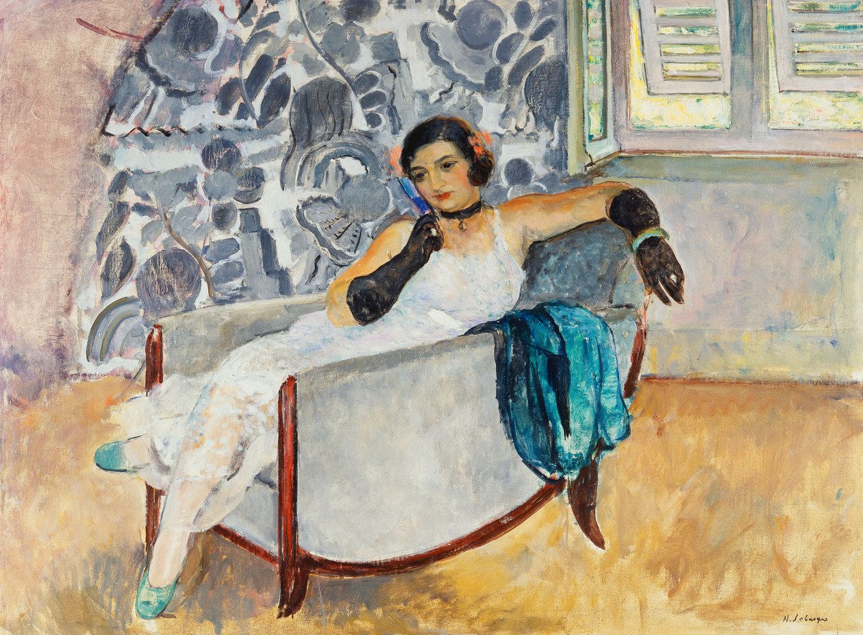 Kvinne med svarte hansker; Kvinnen i svarte hansker, ca. 1930 av Henri Lebasque