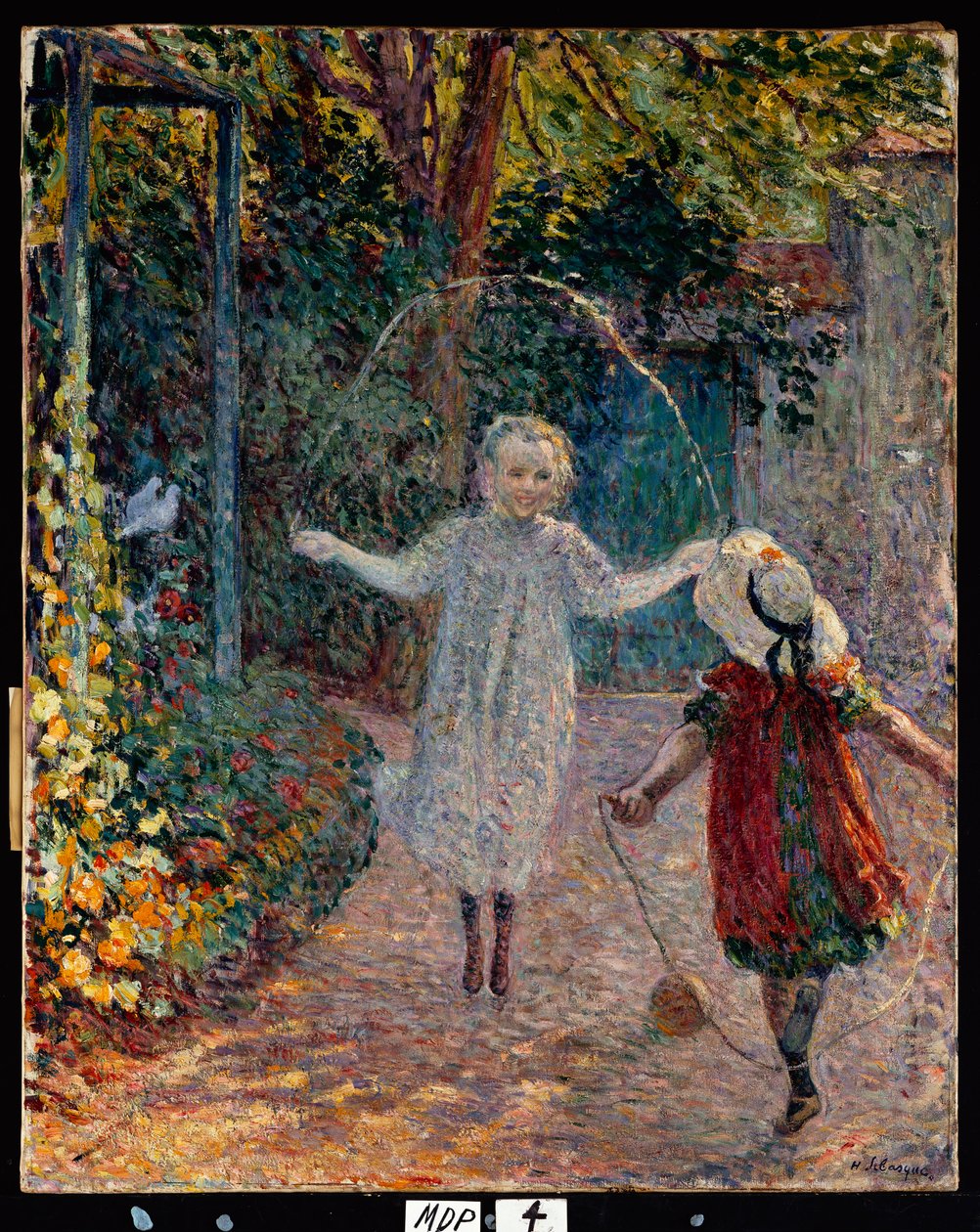 Unge jenter leker i hagen, 1899 av Henri Lebasque