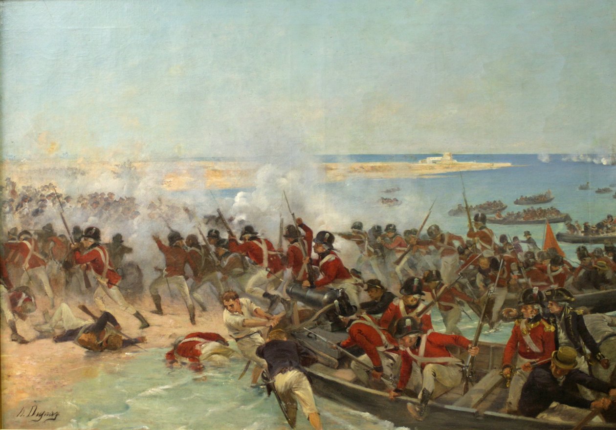 Marinesoldater lander ved Aboukir, Egypt, 8. mars 1801 av Henri Louis Dupray