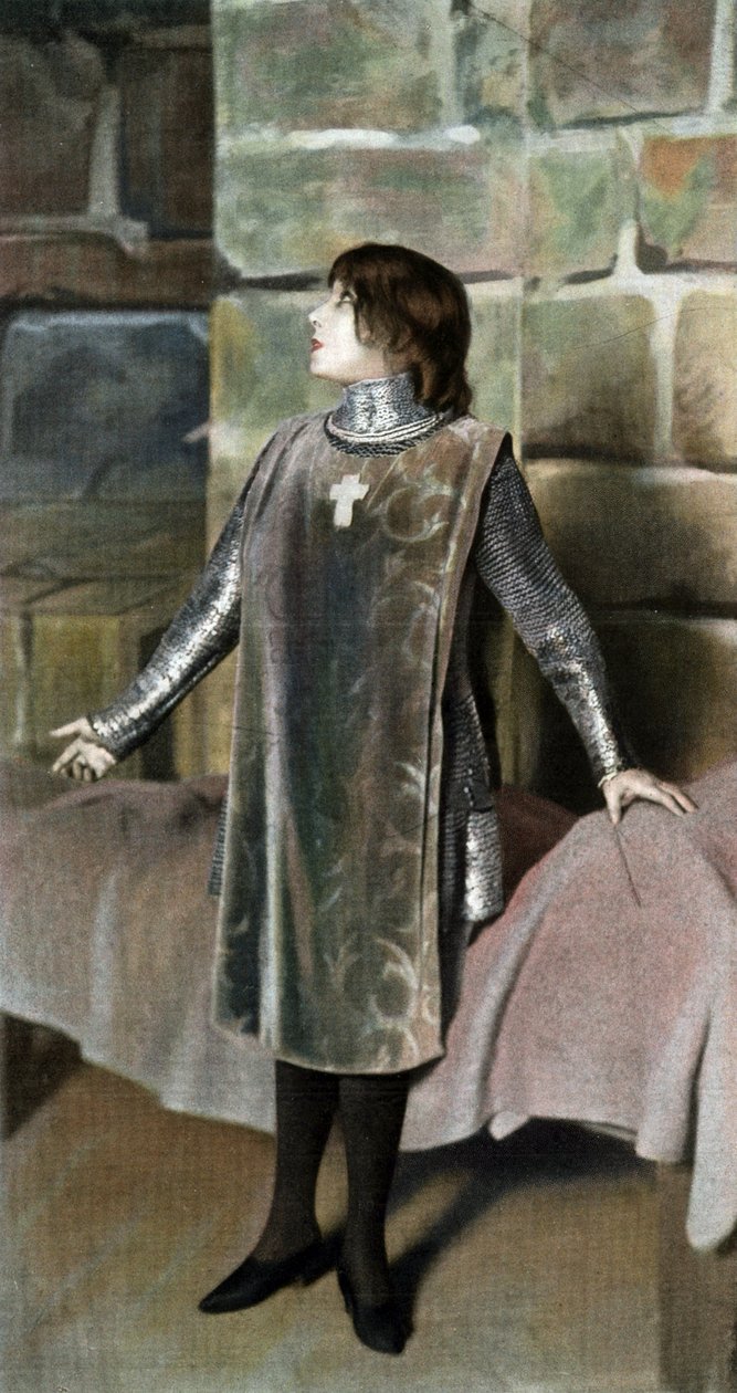 Sarah Bernhardt som Jeanne d'Arc i skuespillet "Le proces de Jeanne d'Arc", Paris av Henri Manuel