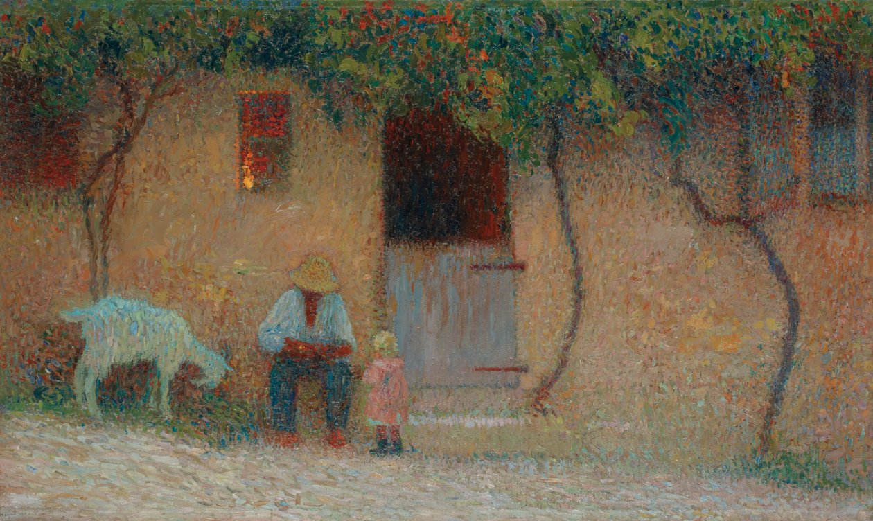 Bonde utenfor hjemmet sitt i Labastide-du-Vert; Bonde foran huset sitt i Labastide-du-Vert, ca. 1910 av Henri Martin