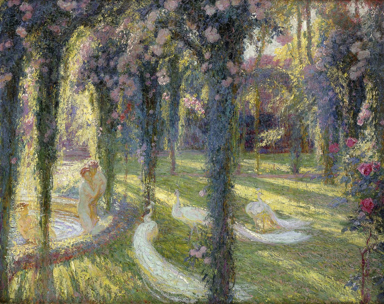 Nymfene i hagen; Nymfene i en hage, av Henri Martin