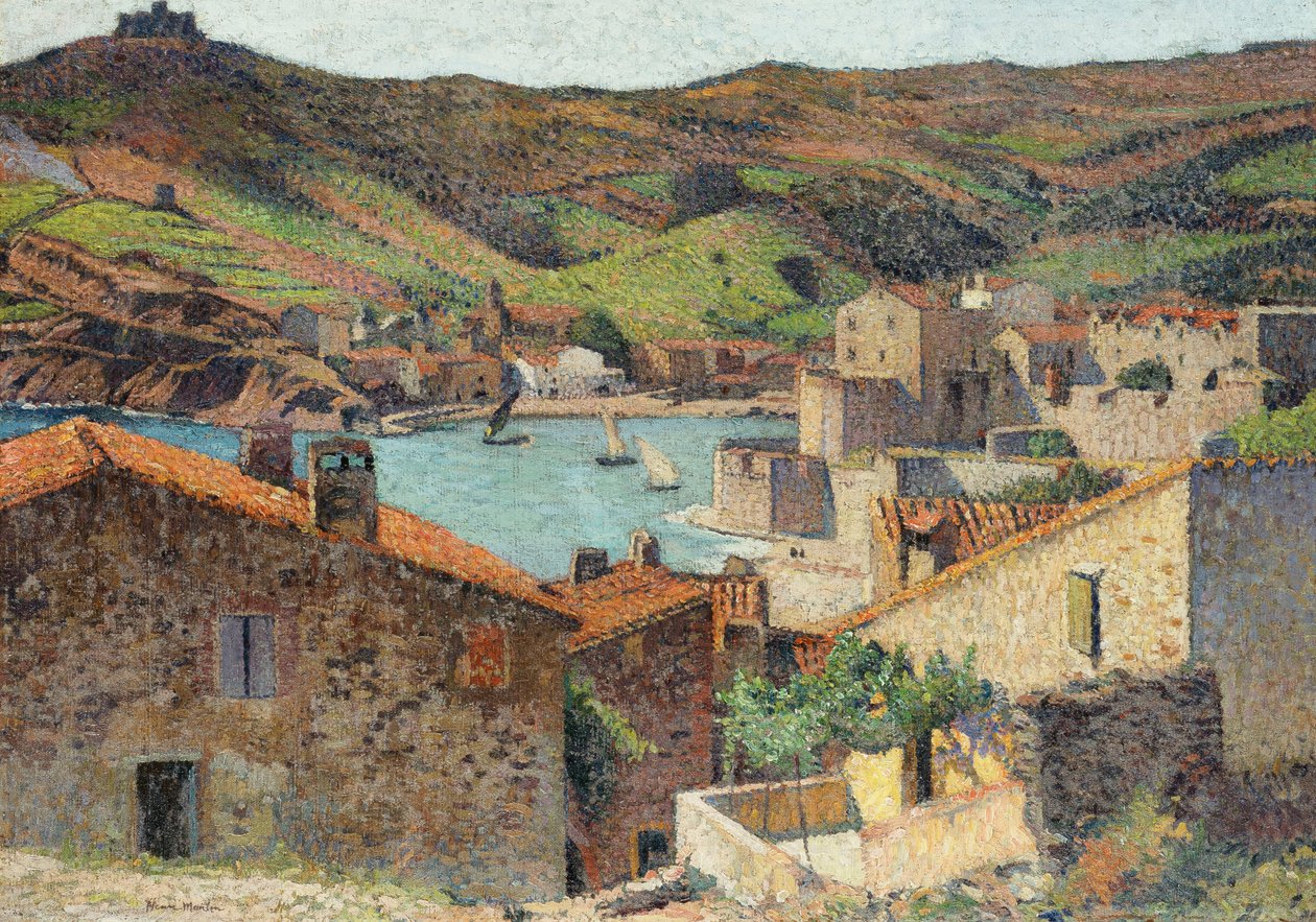 Landsbyen Collioure med utsikt over havnen, av Henri Martin